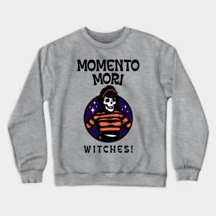 “Momento Mori, Witches!” Retro Halloween Skeleton Woman Crewneck Sweatshirt